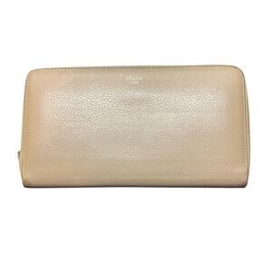 Celine Long Wallet Leather Taupe Plain Women